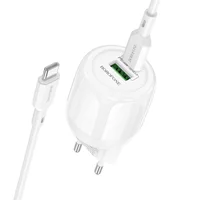 СЗУ Borofone BA93A Lustrous PD20W+QC3.0 (1USB-A/1C) + кабель Type-C to Type-C White