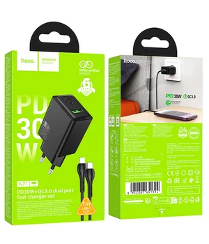 СЗУ Hoco N71 Nuevo PD30W+QC3.0 (1USB-A/1C) + кабель Type-C to Lightning Black
