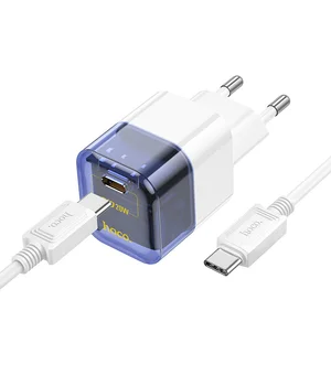 СЗУ Hoco C125A Transparent 1C PD20W + Type-C to Type-C Transparent blue