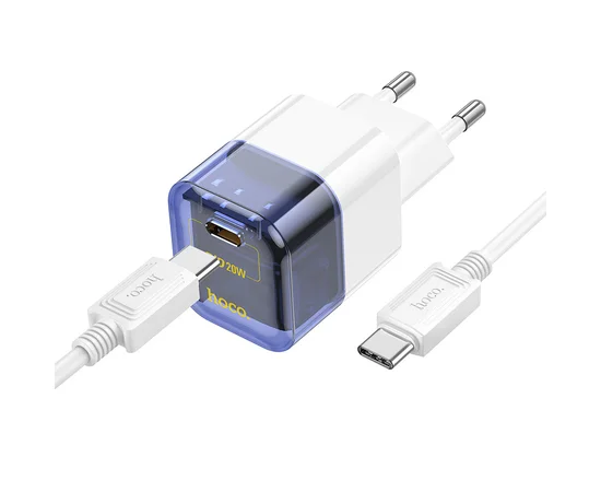 СЗУ Hoco C125A Transparent 1C PD20W + Type-C to Type-C Transparent blue