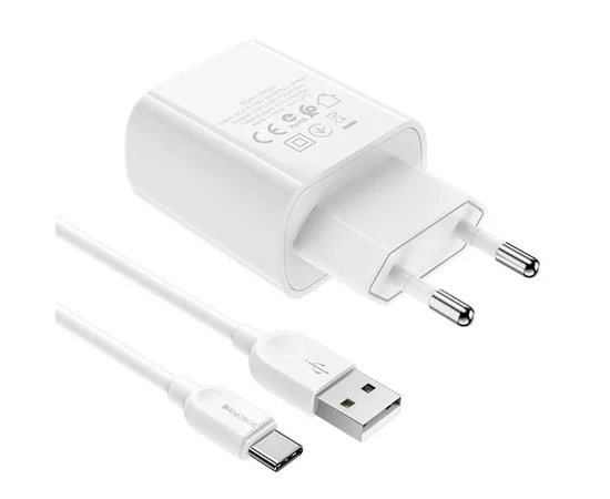 СЗУ Borofone BA58A with digital display 2.4A (2USB-A) + кабель USB для Type-C White
