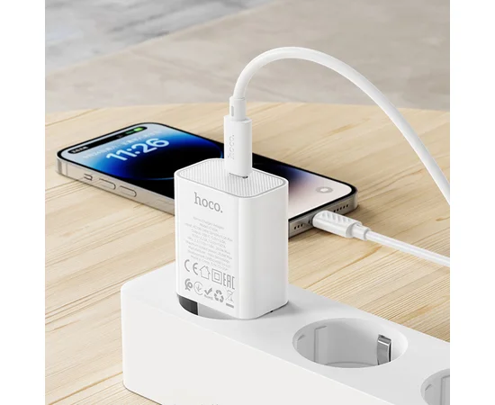 СЗУ Hoco C143A Benefit PD20W (1USB-C) + кабель Type-C to Lightning White