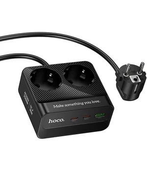 Удлинитель Hoco AC27 Descanso (PD30W/2C/1A/2xSocket) (2m) Black