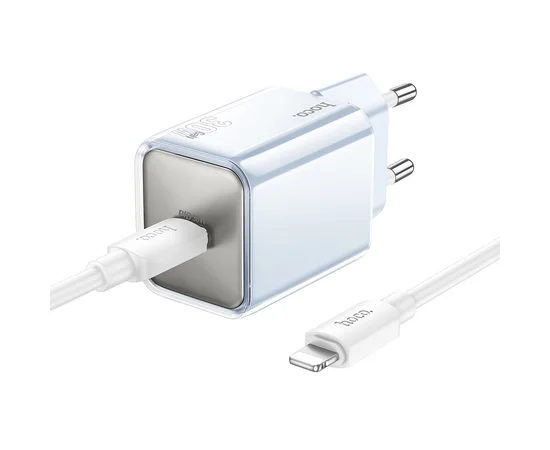 СЗУ Hoco N47 Glorious PD30W (1USB-C) + кабель Type-C to Lightning Blue