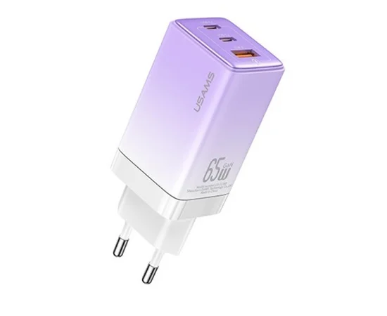 СЗУ Usams US-CC180 65W ACC 3 Ports GaN Sandru series Gradient Purple