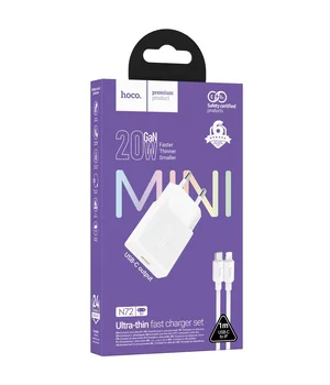 СЗУ Hoco N72 Speed ultra-thin PD20W (1USB-C) + кабель Type-C to Lightning White