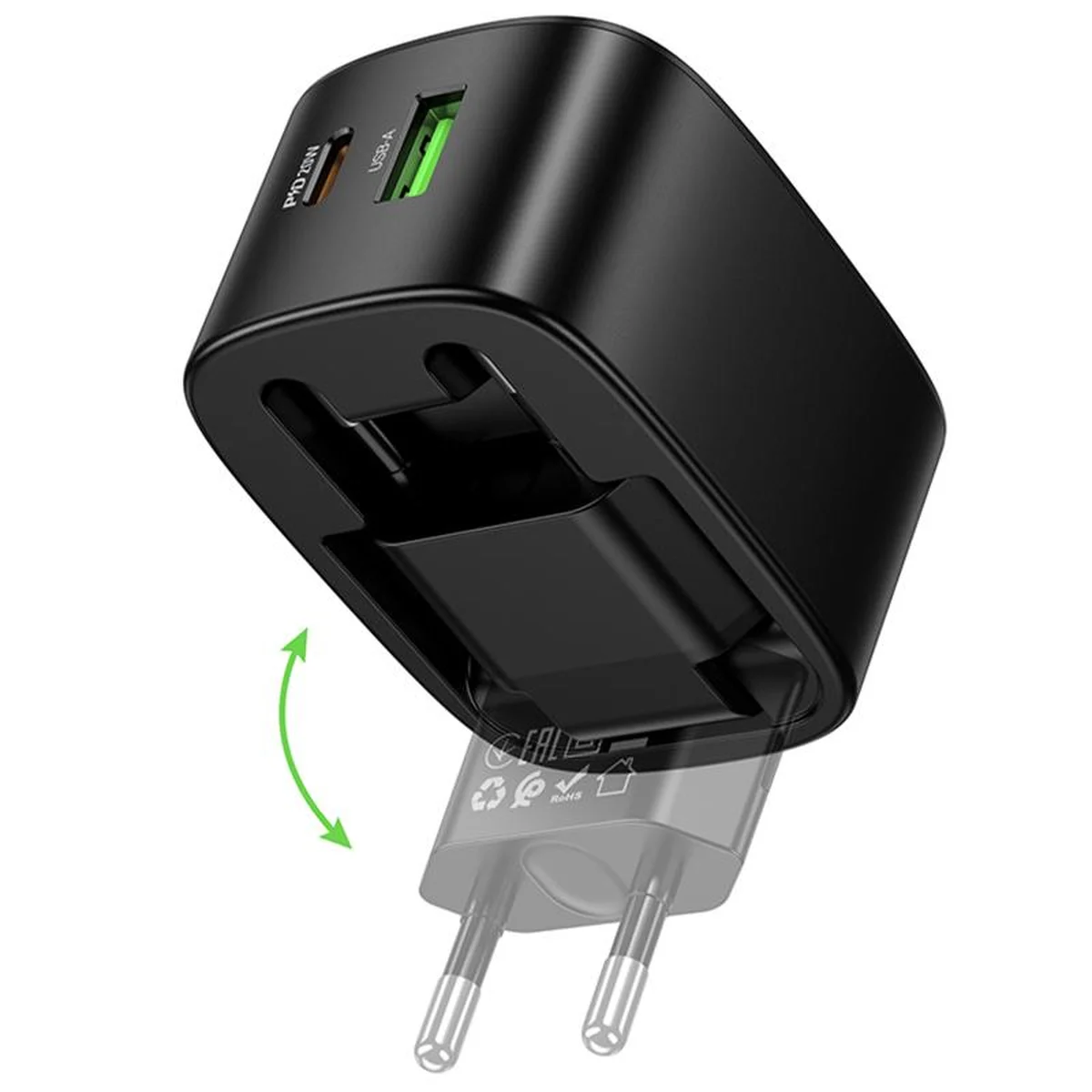 СЗУ Hoco CS101A Folding PD20W+QC3.0 (1USB-A/1C) Black