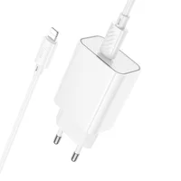 СЗУ Hoco C143A Benefit PD20W (1USB-C) + кабель Type-C to Lightning White