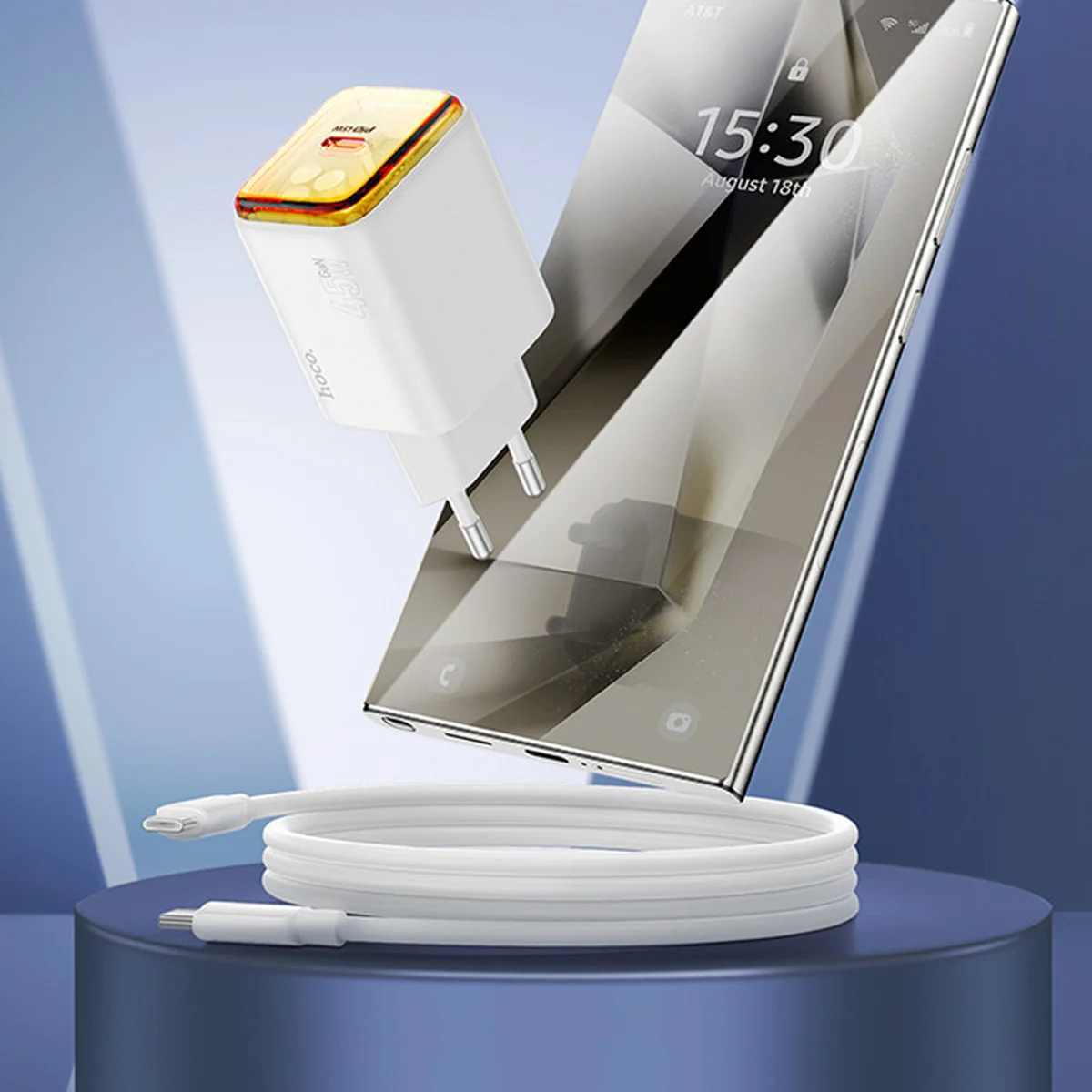 СЗУ Hoco N54 Monsoon PD45W (1USB-C) + Type-C to Type-C White