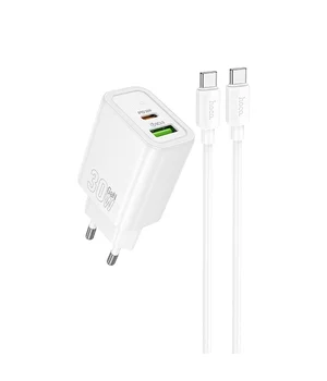СЗУ Hoco N63 Gentle PD30W+QC3.0 (1USB-A/1C) + кабель Type-C to Type-C White