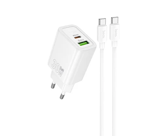 СЗУ Hoco N63 Gentle PD30W+QC3.0 (1USB-A/1C) + кабель Type-C to Type-C White