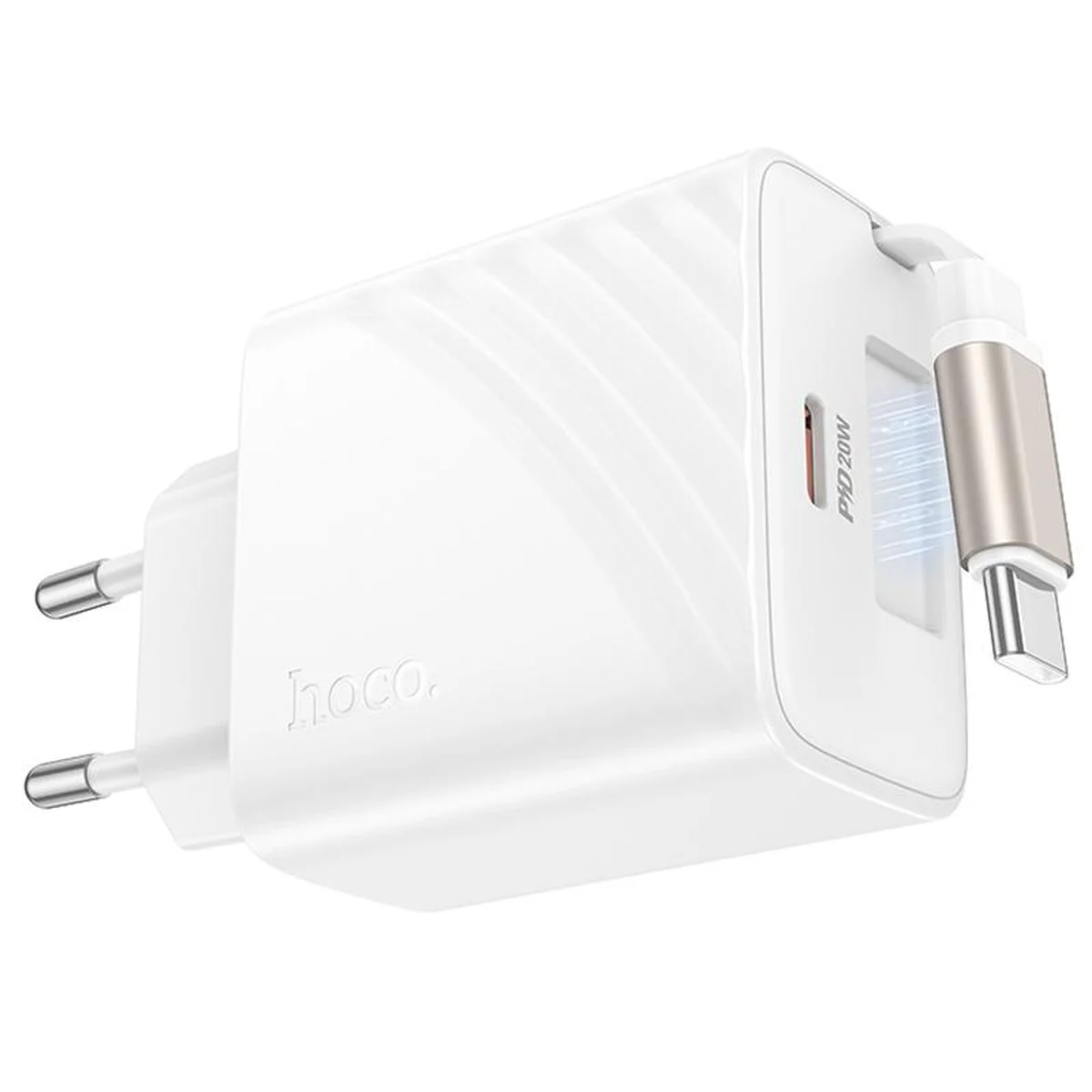 СЗУ Hoco N57 Full PD20W with retractable cable Type-C (2USB-C) White