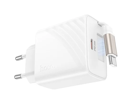 СЗУ Hoco N57 Full PD20W with retractable cable Type-C (2USB-C) White