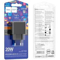 СЗУ Hoco CS14A PD20W+QC3.0 (1USB-A/1C) Black