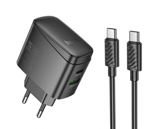 СЗУ Hoco CS63A Bright PD65W (1USB-A/1C) + кабель Type-C to Type-C Black