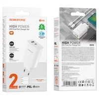 СЗУ Borofone BN10 Sunlight PD65W (1USB-A/1C) + кабель Type-C to Type-C White