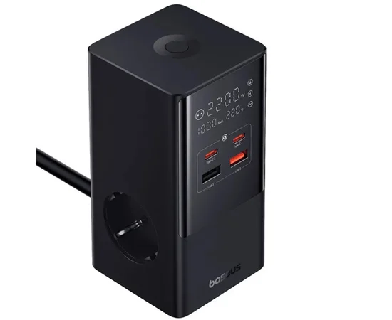 СЗУ Baseus PowerCombo Tower PowerStrip 100W (2USB-A/2C/2Socket) (1.5m) (E00023609113-00) Cluster Black