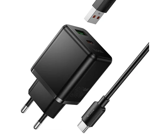 СЗУ Hoco C157A Smart PD30W+QC3.0 (1USB-A/1C) + кабель USB to Type-C Black