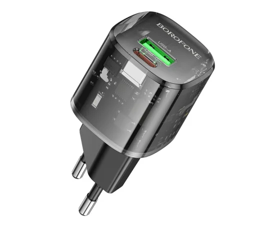 СЗУ Borofone BN17 Sunlight PD20W+QC3.0 (1USB-A/1C) Transparent black
