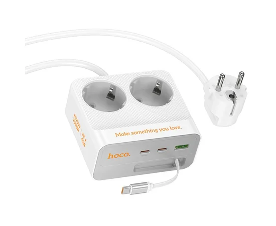 Удлинитель Hoco AC28 Descanso (PD45W/1C/3A/2xSocket) (2m) White