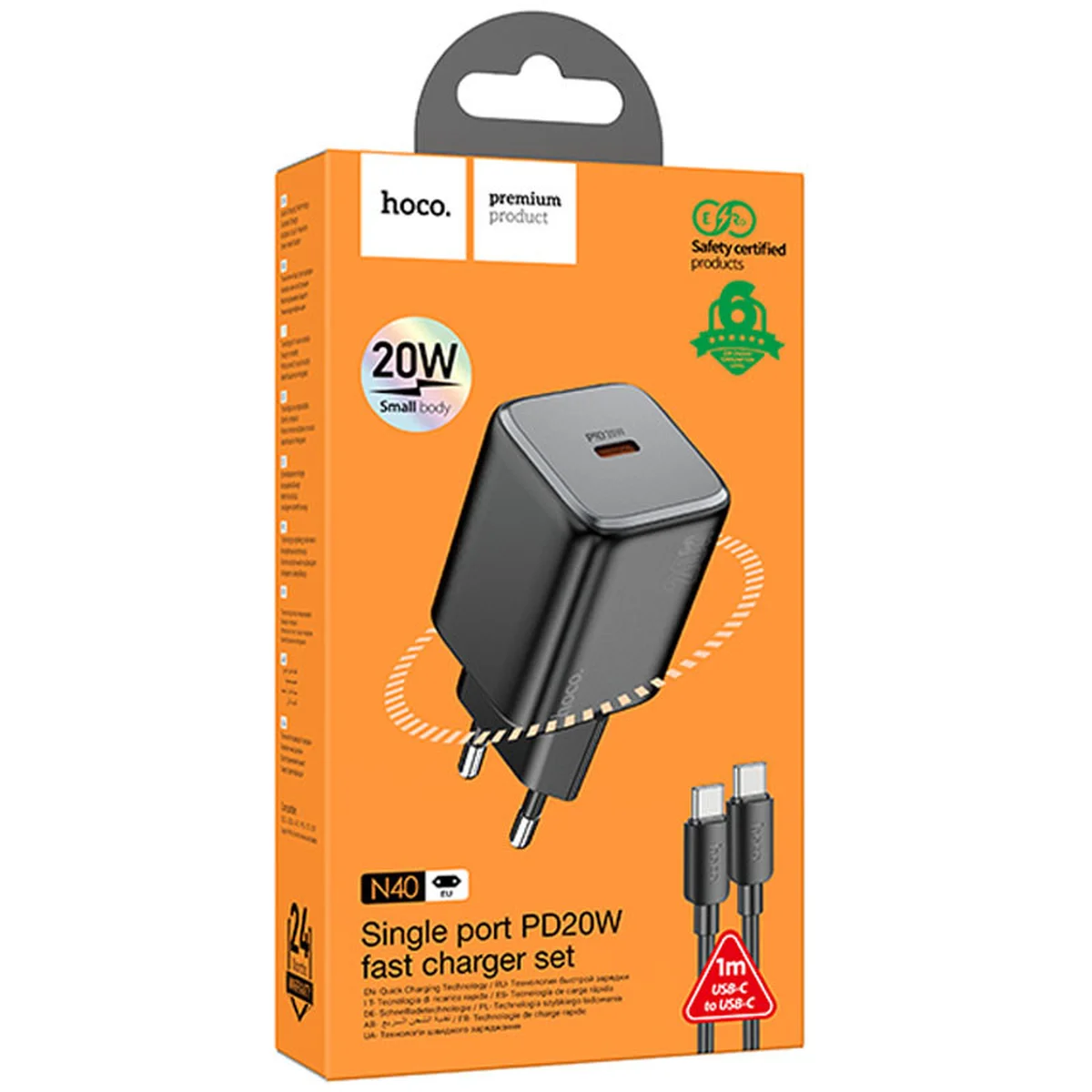 СЗУ Hoco N40 Mighty 1C PD20W + Type to Type-C Black