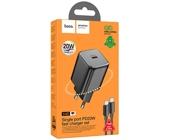 СЗУ Hoco N40 Mighty 1C PD20W + Type to Type-C Black