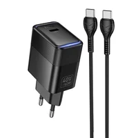 СЗУ Hoco CS113A Lounge PD40W (1USB-C) + кабель Type-C to Type-C Black