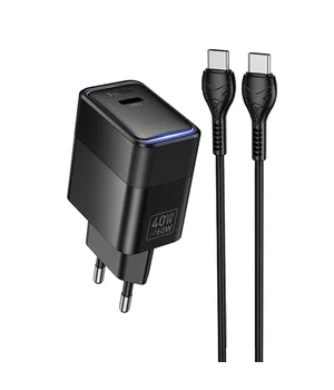 СЗУ Hoco CS113A Lounge PD40W (1USB-C) + кабель Type-C to Type-C Black