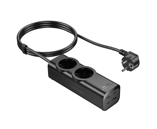 Подовжувач Hoco NS10 Wisdom 2-position PD67W (1USB-A/3C/2Socket) (2m) Black