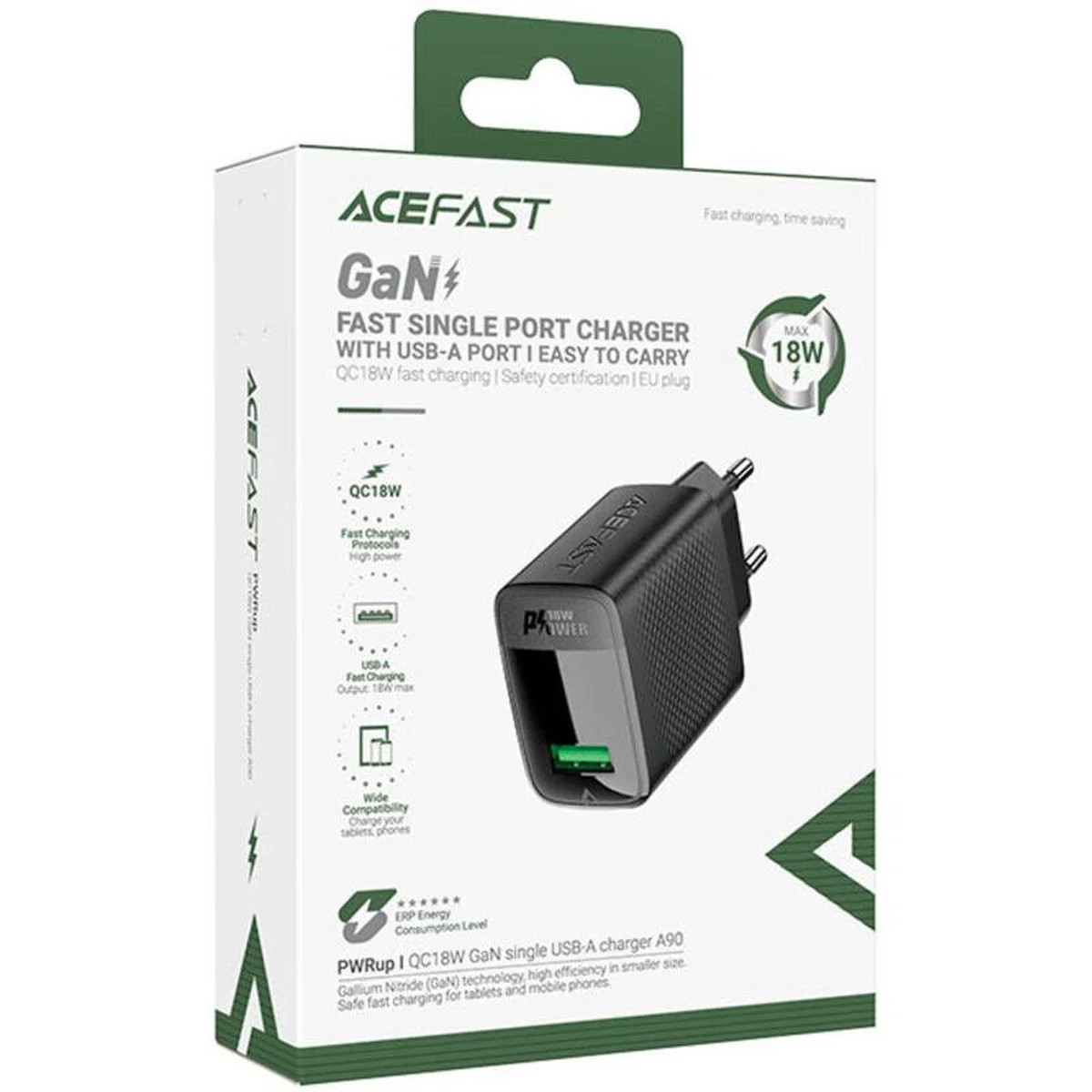 СЗУ Acefast A90 QC3.0 18W (1USB-A) Black
