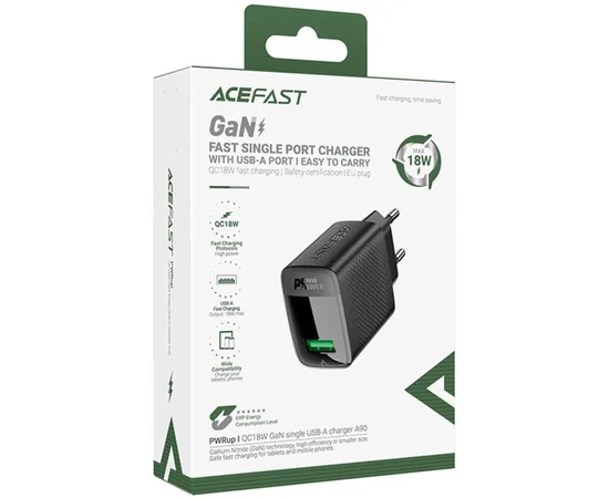 СЗУ Acefast A90 QC3.0 18W (1USB-A) Black