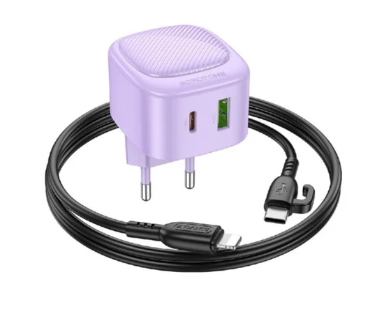 СЗУ Borofone BAS22A Fortune PD20W+QC3.0 (1C1A) + Type-C to Lightning Purple