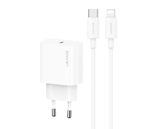 СЗУ Usams US-CC226 Kit-Yi Ser. 20W (1USB-C) + кабель Type-C to Lightning White