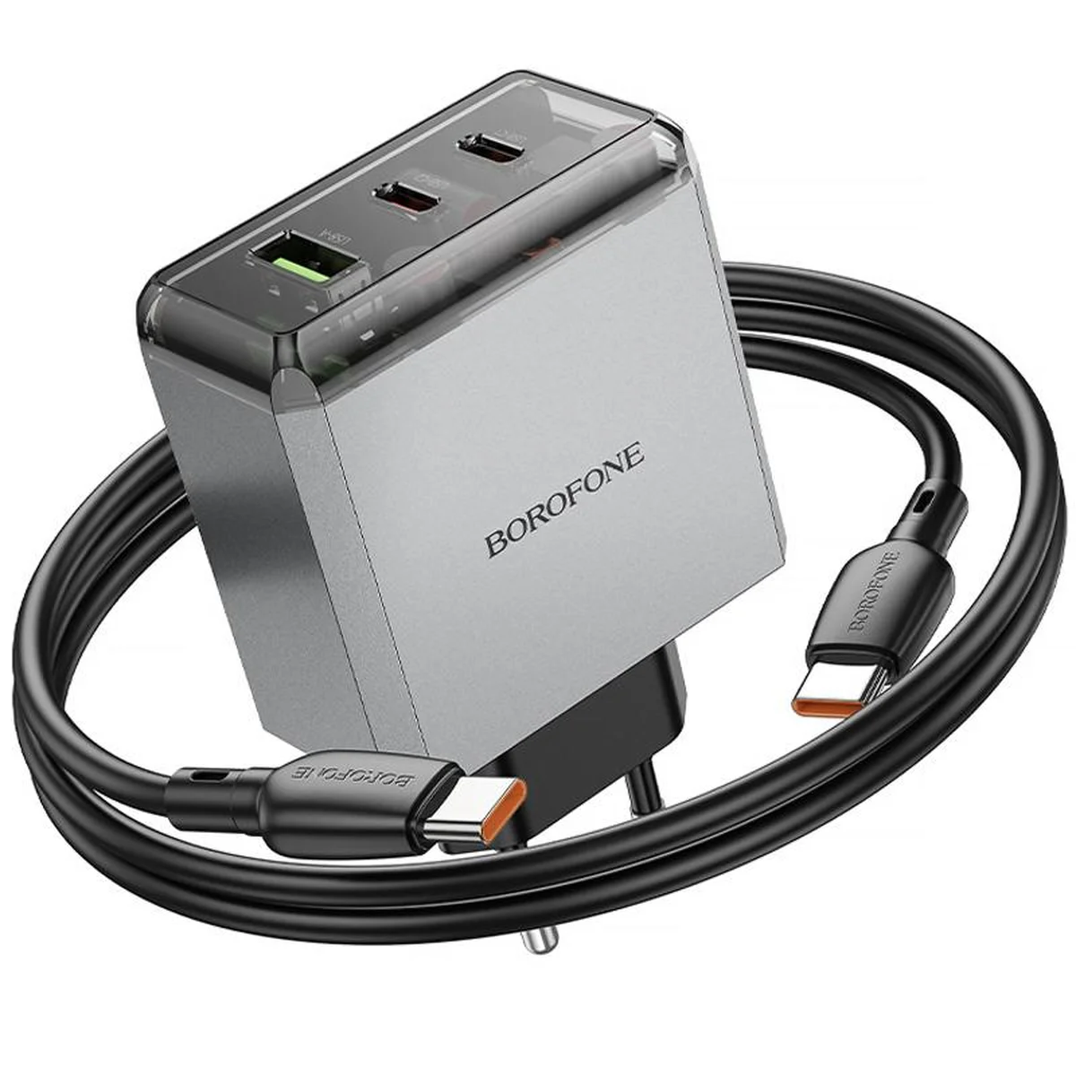 СЗУ Borofone BN22 Lena PD65W (1USB-A/2C) + кабель Type-C to Type-C Metal gray