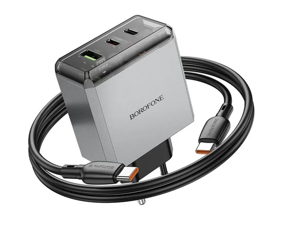 СЗУ Borofone BN22 Lena PD65W (1USB-A/2C) + кабель Type-C to Type-C Metal gray