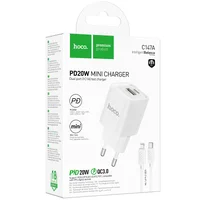 СЗУ Hoco C147A PD20W+QC3.0 (1USB-A/1C) + кабель Type-C to Lightning White