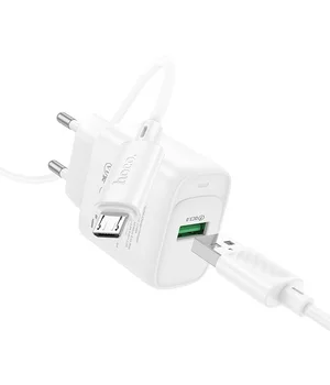 СЗУ Hoco C140A Smart QC3.0 18W (1USB-A) + кабель USB to MicroUSB White