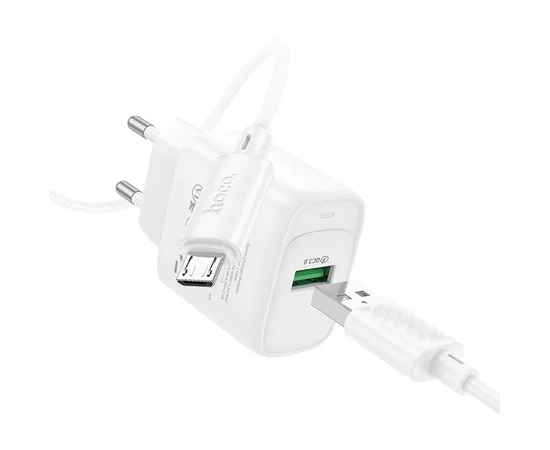 СЗУ Hoco C140A Smart QC3.0 18W (1USB-A) + кабель USB to MicroUSB White