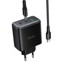 СЗУ Hoco C160A Upgrade PD65W+QC3.0 (1USB-A/2C) + кабель Type-C to Type-C Black