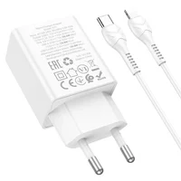СЗУ Hoco N71 Nuevo PD30W+QC3.0 (1USB-A/1C) + кабель Type-C to Lightning White