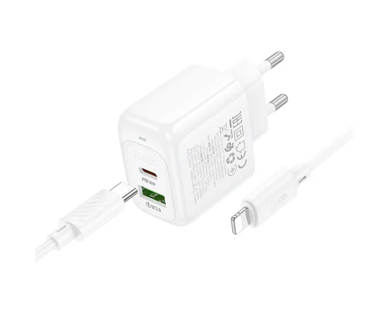 СЗУ Hoco CS55A Surplus PD30W+QC3.0 (1USB-A/1C) + кабель Type-C to Lightning White