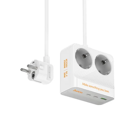 Подовжувач Hoco AC27 Descanso (PD30W/2C/1A/2xSocket) (2m) White