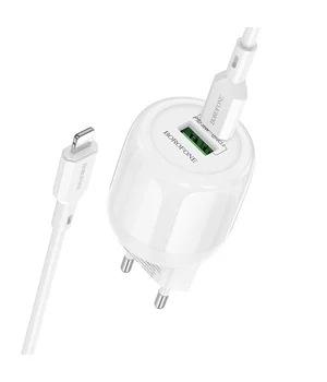 СЗУ Borofone BA94A Lustrous PD30W+QC3.0 (1USB-A/1C) + кабель Type-C to Lightning White