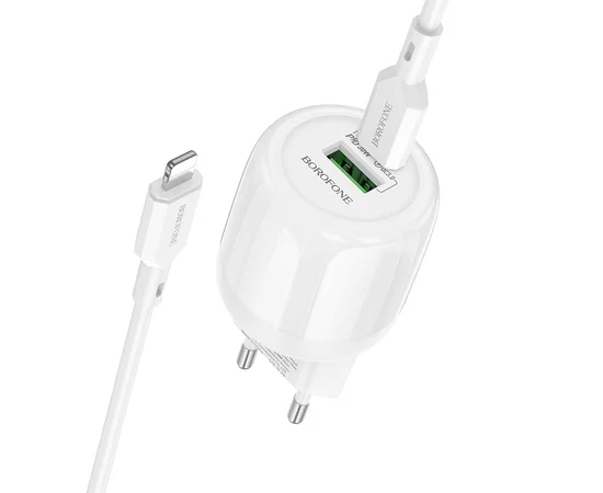 СЗУ Borofone BA94A Lustrous PD30W+QC3.0 (1USB-A/1C) + кабель Type-C to Lightning White