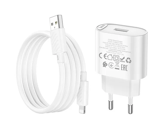 СЗУ Hoco C109A Fighter 10.5W (1USB-A) + кабель USB to Lightning White