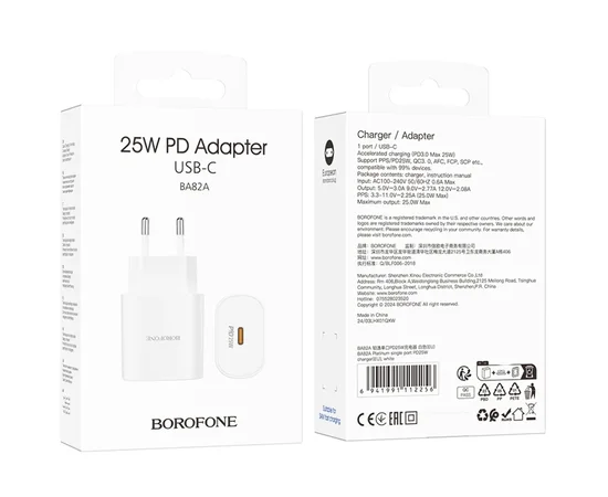 СЗУ Borofone BA82A Platinum PD25W (1USB-C) White