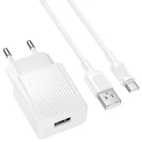 СЗУ Borofone BAS71A Source 10.5W (1USB-A) + кабель USB to Type-C White
