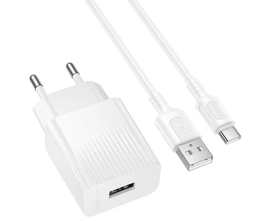 СЗУ Borofone BAS71A Source 10.5W (1USB-A) + кабель USB to Type-C White