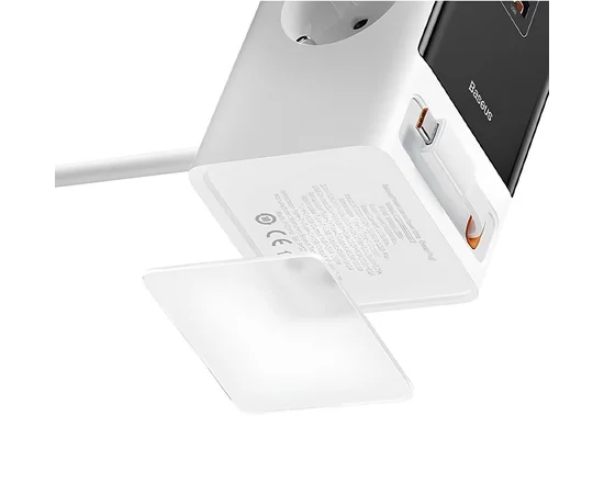 СЗУ Baseus OS PowerCombo Digital PowerStrip+Retractable-C 65W (1USB-A/1C/2Socket) (1.5m) (PSLR000) Glacier White