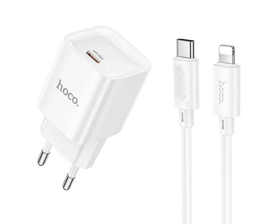 СЗУ Hoco C146A Charm PD20W (1USB-C) + кабель Type-C to Lightning White